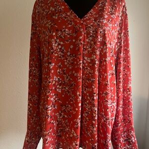 Ann Taylor Vibrant Orange/Red Floral Blouse